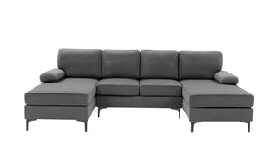 English Elm Polyester Blend U-shape Sectional with Double Chaise and Black Metal Legs B2748S00038