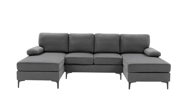 English Elm Polyester Blend U-shape Sectional with Double Chaise and Black Metal Legs B2748S00038