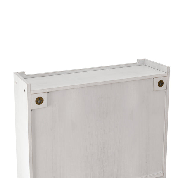 English Elm 24.8"Glass Rustic White Washed Double Door Wall Cabinet with 3 Shelves, Towel Rack, Solid Wood Storage W757P218128