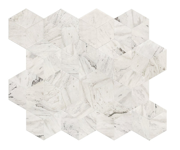 English Elm Hexagon Marble Tile: Snow Mountain White Natural Stone For Luxurious Walls & Floors, 12 Pcs Box W1696P262341