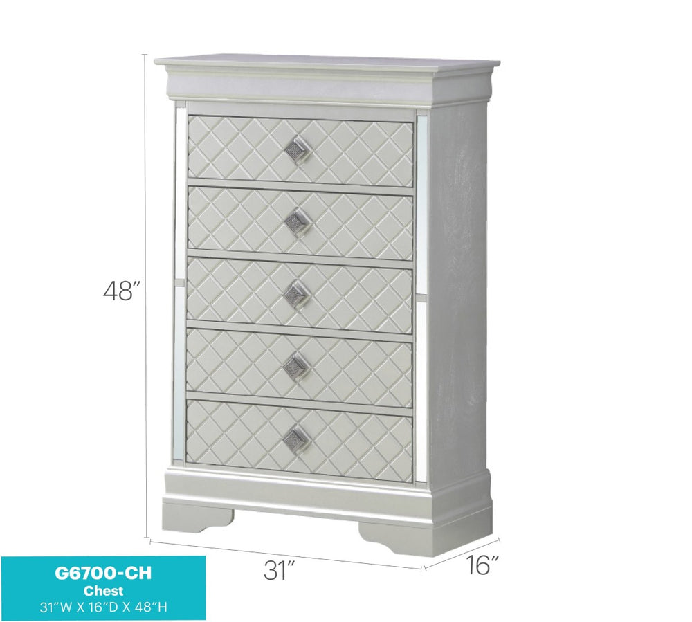 English Elm Verona Silver Champagne Chest – Modern Glamour With Embossed 'X' Design For Elegant Bedroom Storage B078108370-GIGA