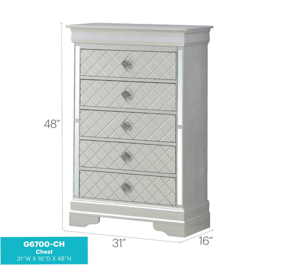 English Elm Verona Silver Champagne Chest – Modern Glamour With Embossed 'X' Design For Elegant Bedroom Storage B078108370-GIGA