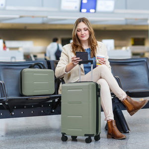 English Elm 6 Piece Hardshell Abs Travel Set with Spinner Wheels Combination Lock and Toiletry Bag Light Green N732P391465Y