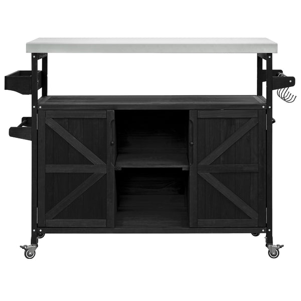 English Elm K&K Outdoor Kitchen Island Rolling Bar Cart with 1.2" 201 Stainless Top, Lockable Wheels, Spice Rack N707P235043B