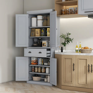 English Elm Homcom 72" Farmhouse Kitchen Pantry Cabinet With Adjustable Shelves, Large Drawer & Beadboard Style W2225S00049