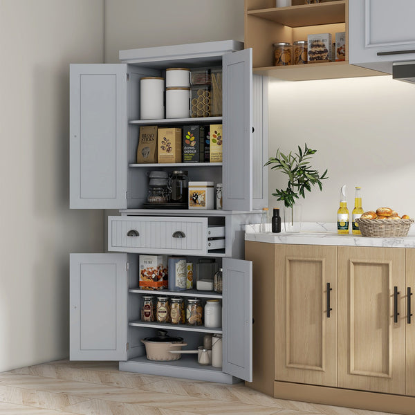 English Elm Homcom 72" Farmhouse Kitchen Pantry Cabinet With Adjustable Shelves, Large Drawer & Beadboard Style W2225S00049