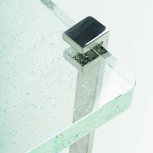 Bernhardt Bernhardt Asymmetrical Mott End Table With Bubble Glass Top & Polished Stainless Steel Base, 23" 372123