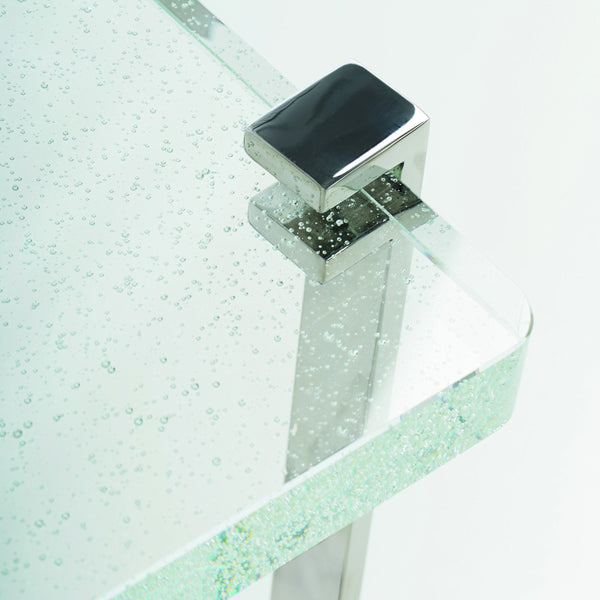 Bernhardt Bernhardt Asymmetrical Mott End Table With Bubble Glass Top & Polished Stainless Steel Base, 23" 372123