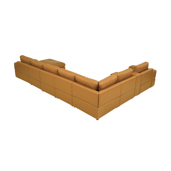 English Elm Large Square Arm Leather Match Modular Sectional for Open Concept Living Rooms Ginger B2748S00134