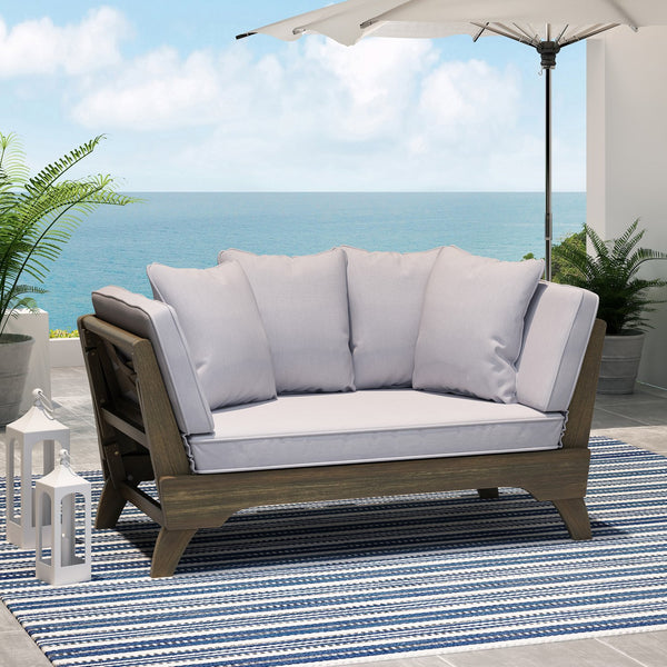 English Elm Christopher Knight Home® - Expandable Daybed With Cushions - Versatile Acacia Wood Outdoor Sofa, Adjustable Armrests & Modern Style 69489.00GRY