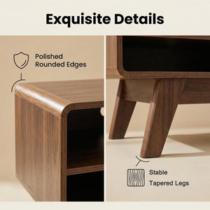 English Elm Tv Stand with Louvered Sliding Doors Tapered Legs Walnut Media Console W3204P465917