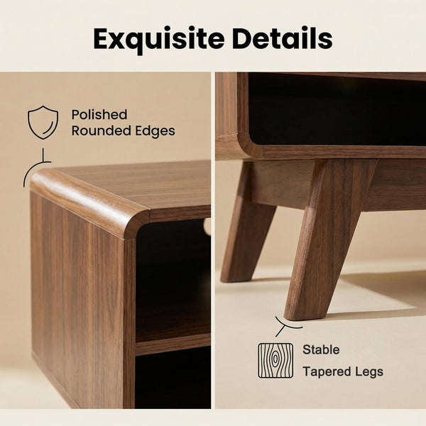 English Elm Tv Stand with Louvered Sliding Doors Tapered Legs Walnut Media Console W3204P465917
