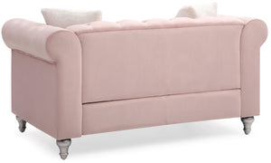 English Elm Cozy Pink Velvet Loveseat with Round Arms, 30"H x 60"W x 34"D, Deep 22.5" Seat for Stylish Comfort and Easy Assembly B078S00104