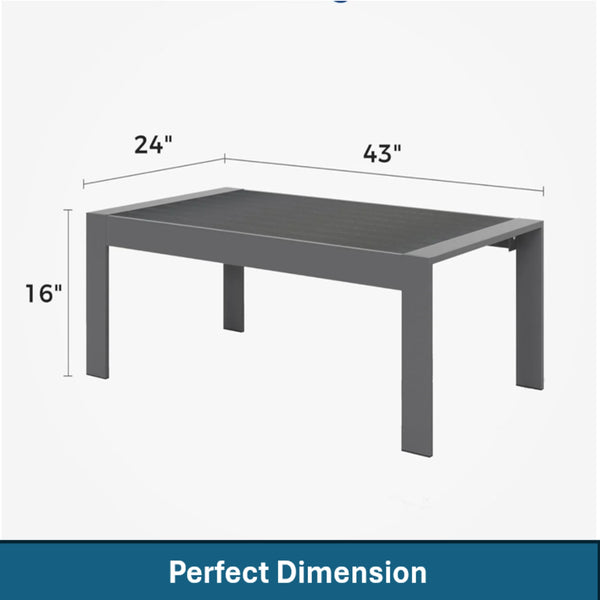 English Elm 3-piece Outdoor Aluminum Conversation Set with Deep Cushions and Wpc Coffee Table Dark Grey B082S00091