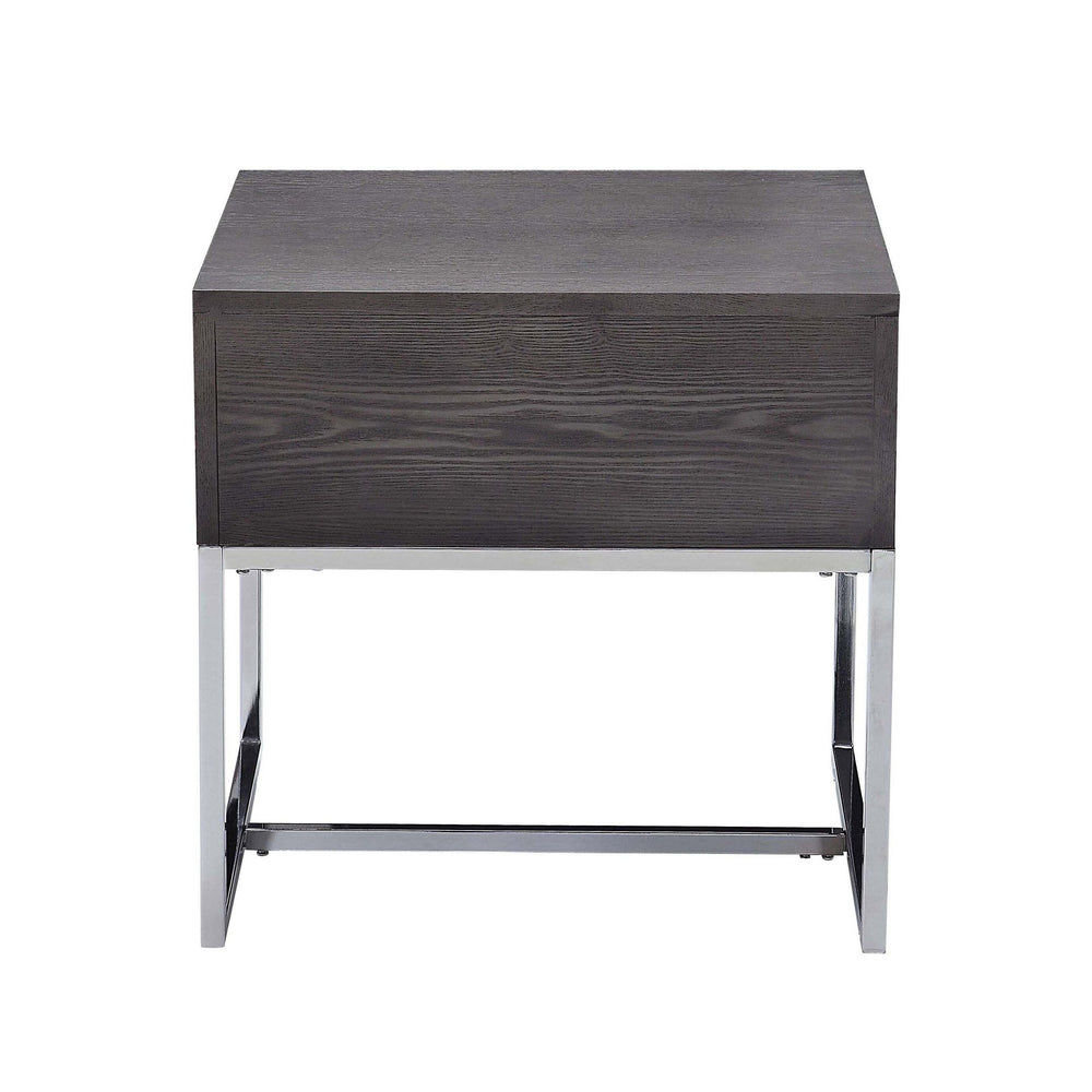 English Elm Grey Oak End Table With Chrome Sled Base - Stylish Modern Storage Solution For Living Room Elegance B062P189217