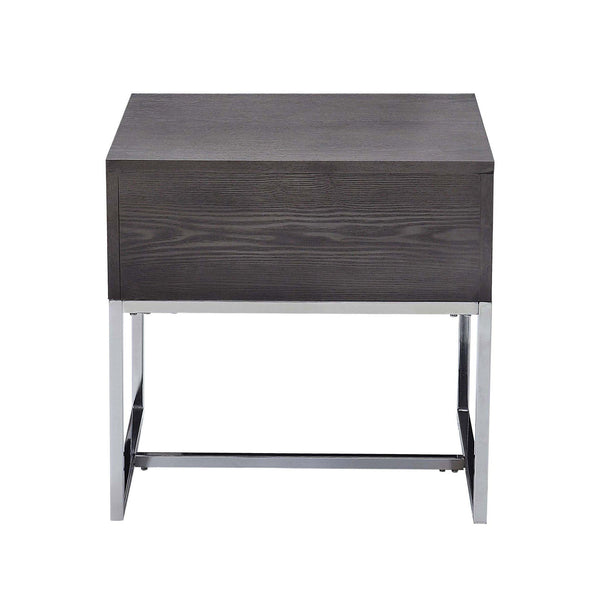 English Elm Grey Oak End Table With Chrome Sled Base - Stylish Modern Storage Solution For Living Room Elegance B062P189217