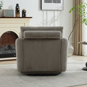 English Elm 40.55"w Oversized Swivel Lounge Chair Corduroy Upholstered Club Seat for Living Room Gray W1298P202214