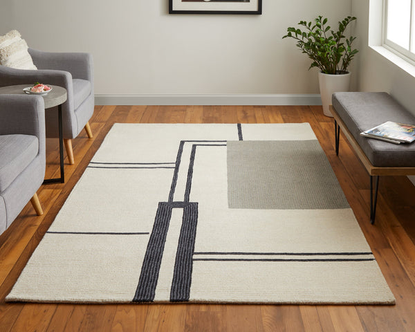 Feizy Rugs Mgr8899f Maguire Hand-tufted Wool Area Rug With Geometric Patterns - Modern, Stain-resistant, Pet-friendly Design Ivory,Gray,Black Wool,Nylon Mgr8899fivygrye10