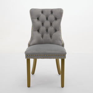 English Elm A&a Furniture Nikki Velvet Wingback Dining Chair Set Nailhead Trim Golden Legs W1143P179488