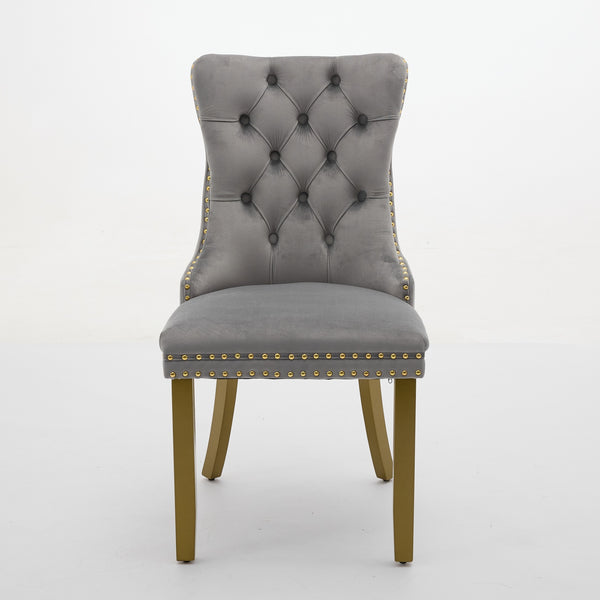 English Elm A&a Furniture Nikki Velvet Wingback Dining Chair Set Nailhead Trim Golden Legs W1143P179488