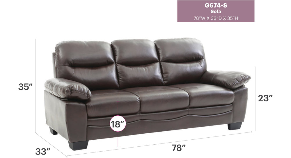 English Elm Glory Marta G674-S Sofa with Pocket Coil Seating, 78"W PU Leather, Durable Comfort & Stylish Touch Dark Brown 15 L x 77 W x 31 H B078108378