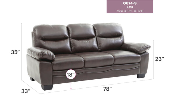 English Elm Glory Marta G674-S Sofa with Pocket Coil Seating, 78"W PU Leather, Durable Comfort & Stylish Touch Dark Brown 15 L x 77 W x 31 H B078108378