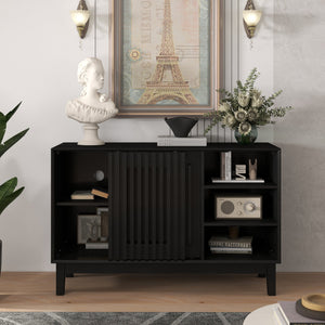 English Elm 47.3" Fluted Farmhouse Sideboard with Solid Wood Feet and Open Shelving for Dining Rooms W1801P428581