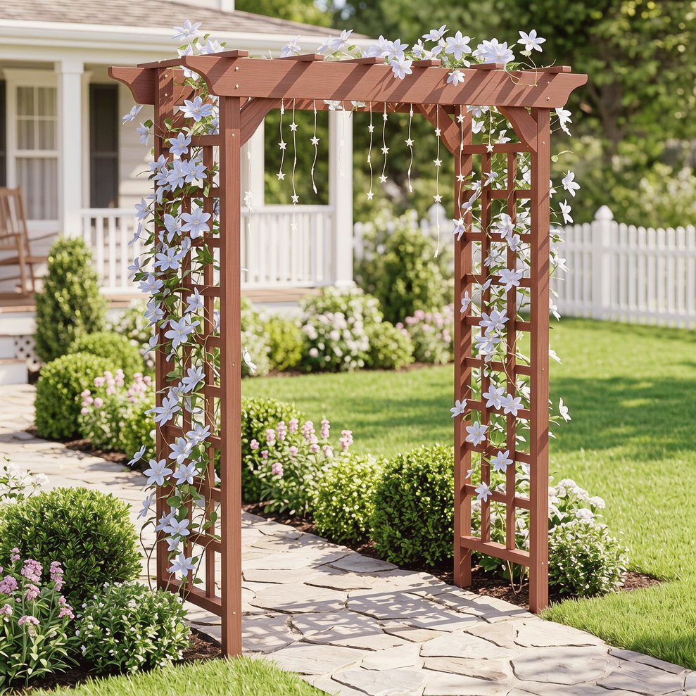 English Elm Wooden Garden Arch Solid Lattice Frame for Climbing Vines Weddings and Backyard Decor W2640P356950