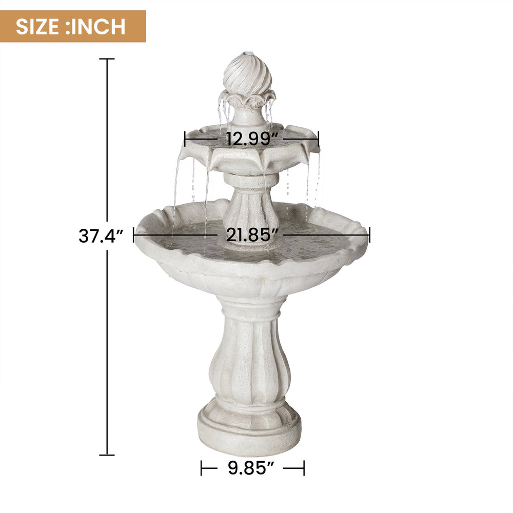 English Elm 37.4"h Two-tier Polyresin Pedestal Fountain Cascading Stone-look Patio Garden Feature N765P355059W