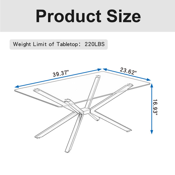 English Elm 39.37" Rectangular Clear Tempered Glass Coffee Table With Black Metal Legs For Modern Living Spaces W241P227952