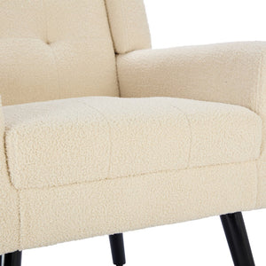 English Elm Modern Pu Leather Ergonomic Accent Chair with Padded Arms and Matte Black Legs White W676P172468