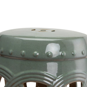 English Elm Outsunny 14" X 17" Ceramic Garden Stool - Elegant Green Glaze, Double-Coin Design, Indoor/Outdoor Use W2225P174104-GIGA