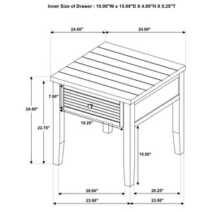 English Elm Sutter Farmhouse Square End Table with Louvered Drawer and Planked Pine Wood Top B062P441045