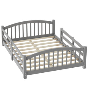 English Elm Full Montessori Pine Wood Floor Bed with Safety Rails Low Profile Kids Room Frame Gray N733P400299E