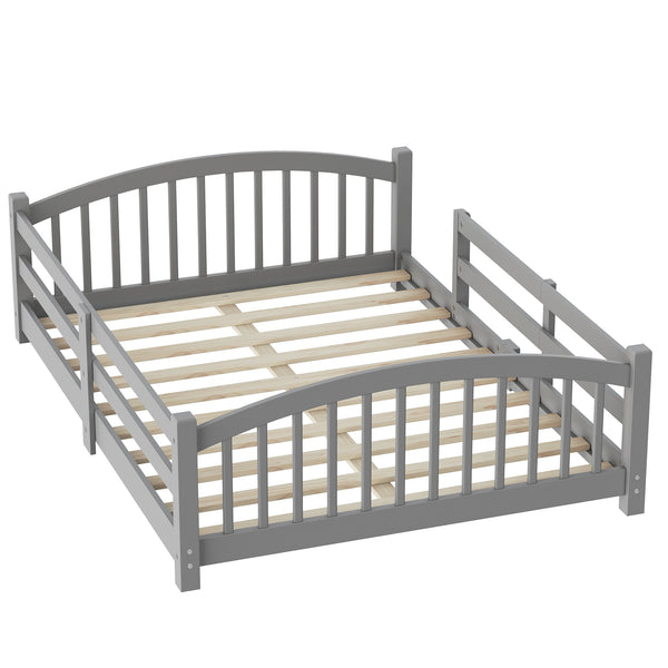 English Elm Full Montessori Pine Wood Floor Bed with Safety Rails Low Profile Kids Room Frame Gray N733P400299E