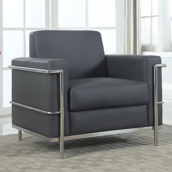 English Elm Executive Faux Leather Club Chair with Polished Chrome Frame for Modern Living Spaces Light Gray B011P439045