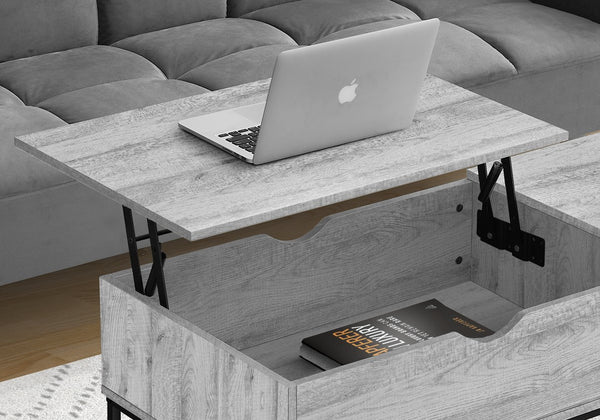 English Elm Coffee Coffee Table with Lift-Top and Hidden Storage, 42" Rectangular Wood-Look Surface & Metal Base Modern Appeal Grey 45 L x 24 W x 5 H B2710P219440