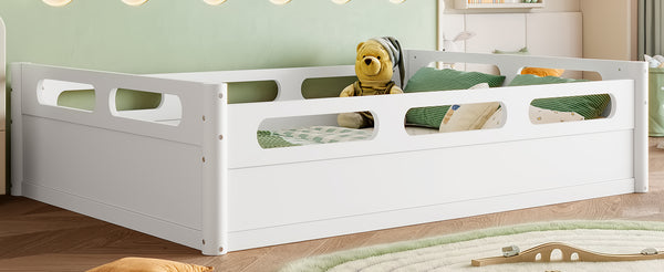 English Elm Twin Low Profile Floor Bed with Guardrails Pine Wood Frame Minimalist Bedroom White W1580P438792