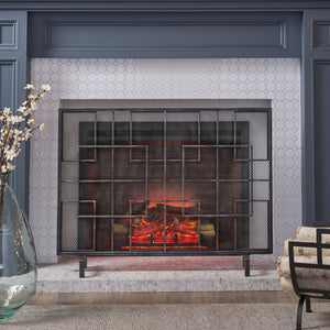 English Elm Christopher Knight Home® - FIRE Dorothy Modern Single Panel Iron Screen with Geometric Mesh Shield — Elegant Hearth Protection Black+Silver 65178.00BLKSILV