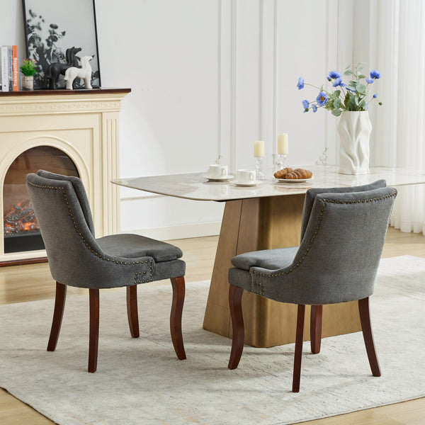 English Elm Modern Dining Chairs Set of 2 with Double-Layer Cushioned Chenille Upholstery, Curved Solid Wood Legs Gray W1143P207920