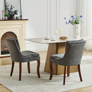 English Elm Modern Dining Chairs Set of 2 with Double-Layer Cushioned Spring+Sponge Comfort, Curved Solid Wood Legs, Mid Back Elegance for Living & Dining Room Gray W1143P207920