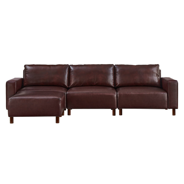 English Elm Modern Pu Leather L-shaped Sectional with Convertible Ottoman Chaise for Living Rooms Burgundy W1097S00262