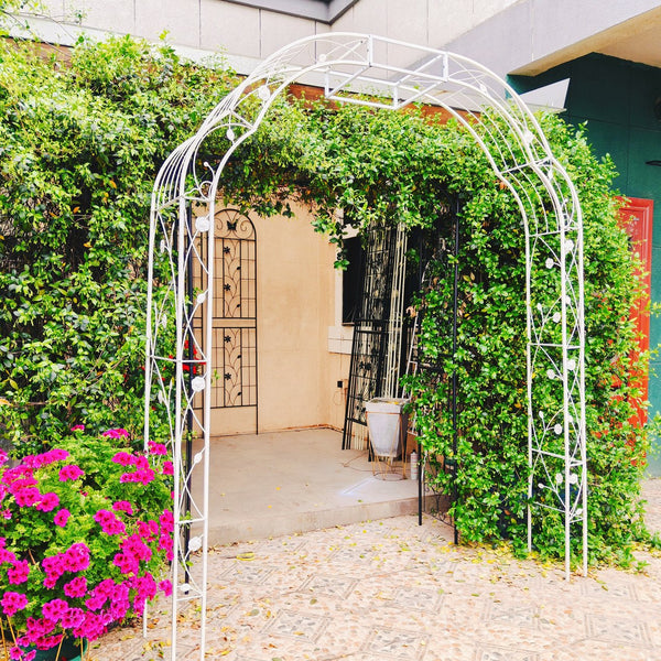 English Elm Metal Garden Arch Powder Coated Steel Trellis for Climbing Roses Outdoor Weddings Cream White W1586P268771