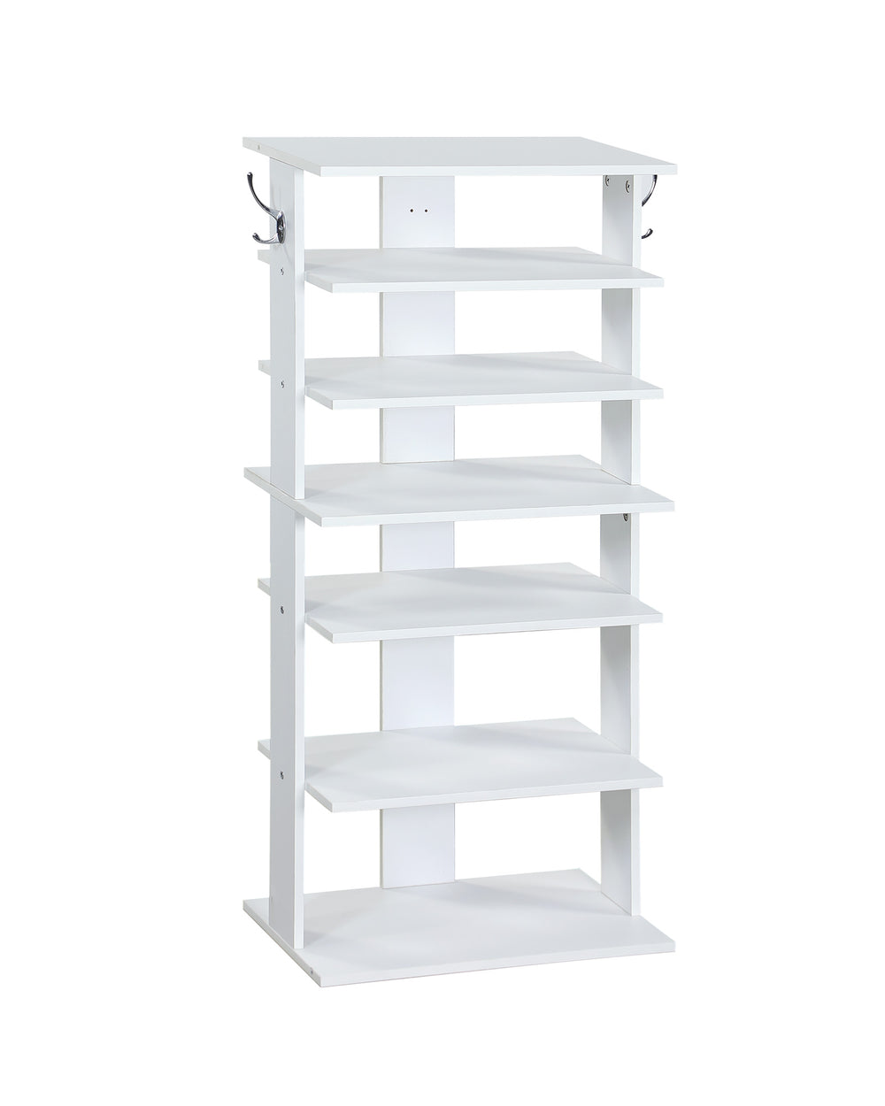 English Elm Vertical 7-Tier Shoe Rack with Hooks — Space-Saving White Organizer for Entryway, Closet, Garage W3151P345978