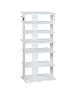 English Elm Vertical 7-Tier Shoe Rack with Hooks — Space-Saving White Organizer for Entryway, Closet, Garage W3151P345978