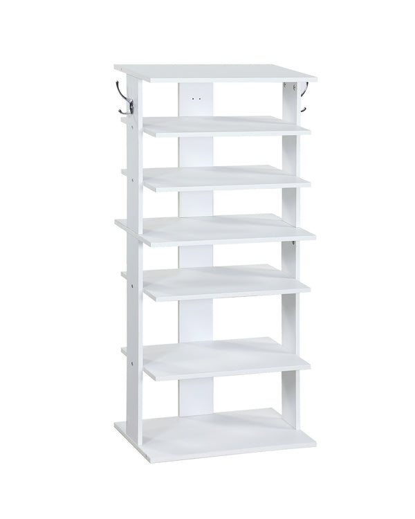 English Elm Vertical 7-Tier Shoe Rack with Hooks — Space-Saving White Organizer for Entryway, Closet, Garage W3151P345978
