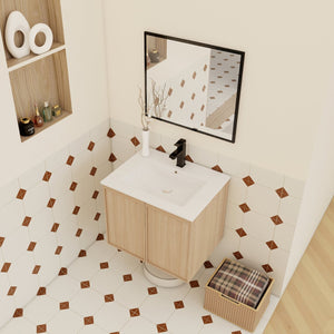 English Elm 24" Wall Mounted Bathroom Vanity Dark Oak Open Shelf Ceramic Sink Soft Close Door W3450P435843