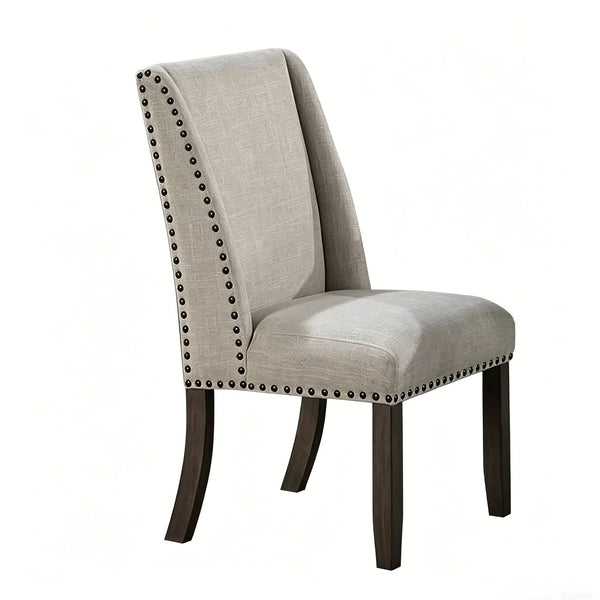 English Elm Set of 2 Wingback Dining Chairs Gray Fabric Bronze Nailhead Trim Wood Legs Formal B2770P508320
