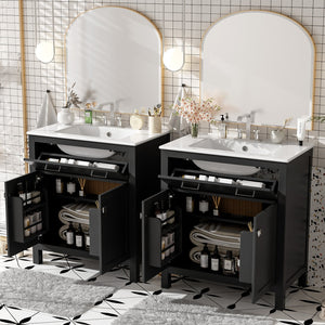 English Elm 60" Modern Bathroom Vanity Set with Double Ceramic Sinks, Soft-Close Doors, Flip Drawer & Storage Black N729P000002B