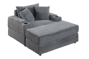 English Elm sofa Oversized Corduroy Deep-Seat Chaise with Ottoman and Lumbar Support — Plush, Sturdy Comfort Grey W1420S00009